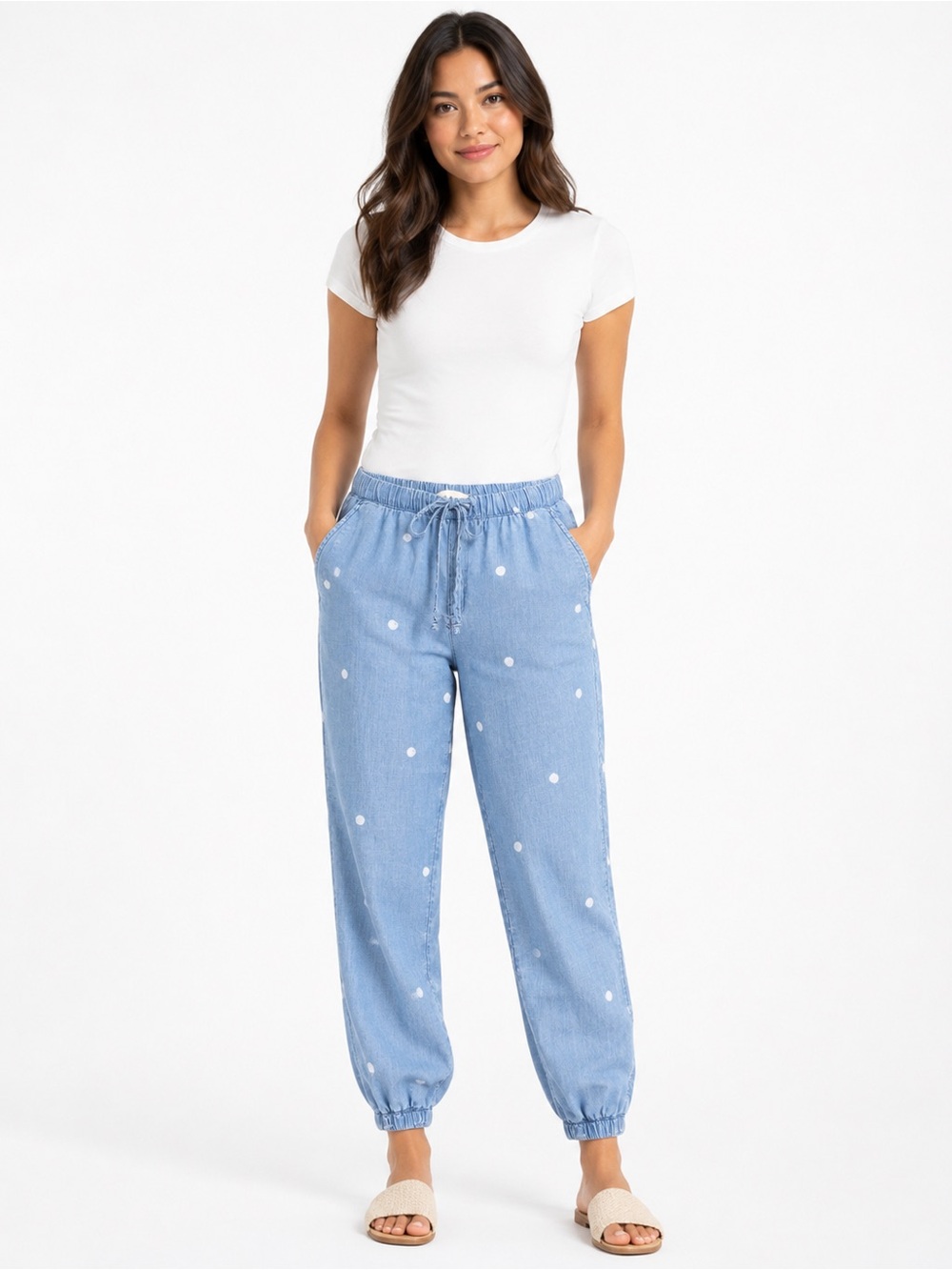 Anthropologie Cloth & Stone XS Blue Polka Dot Tencel Jogger Pant Women